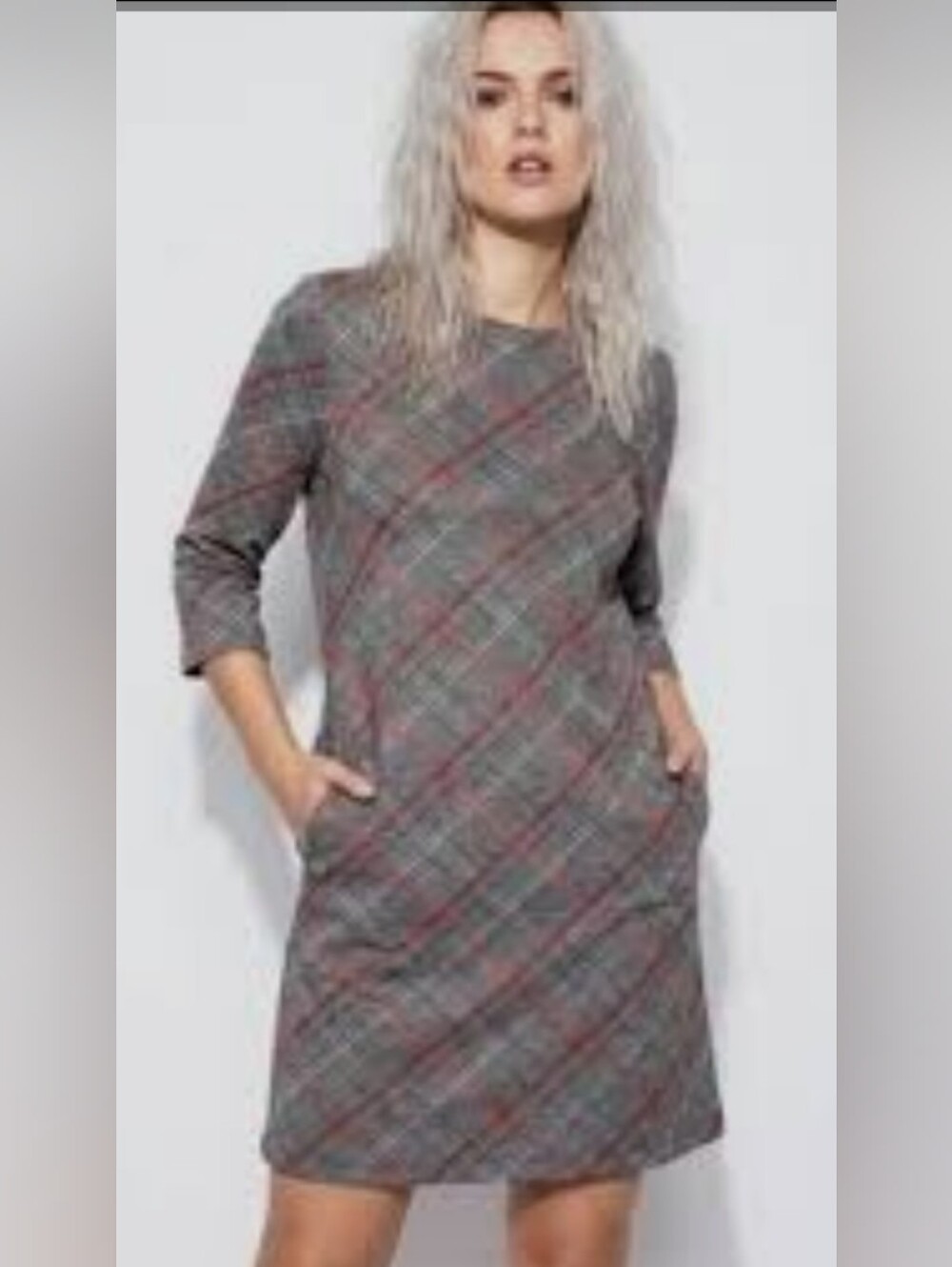 Zara Trafaluc Grupp Inditex Grey, Red & Black Plaid Shift Dress Size Large